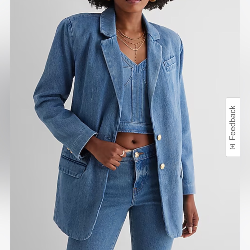DENIM OVERSIZED NOVELTY BUTTON BLAZER